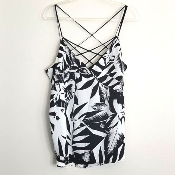 Express Tank Top Cami Black/White Floral Tropical Summer Medium NWT - Picture 1 of 6